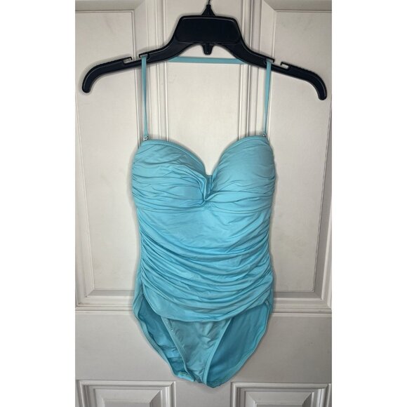 NEW La Blanca Swimsuit Bikini one piece Island Goddess 4 Blue Removable Strap - Picture 4 of 9